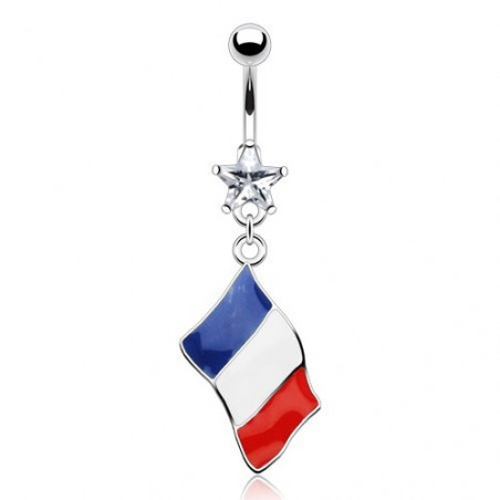 Piercing nombril acier chirurgical pendentif drapeau de la france bleu blanc rouge pas cher