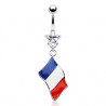 Piercing nombril acier chirurgical pendentif drapeau de la france bleu blanc rouge pas cher