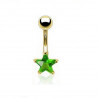 Piercing nombril simple plaqué or motif étoile doré cristal vert