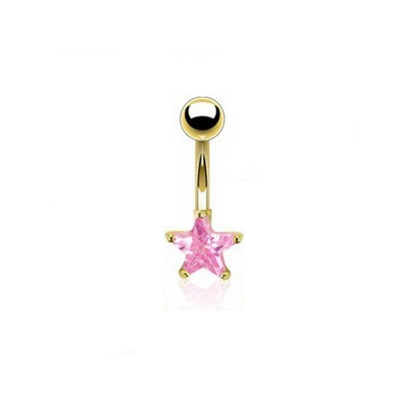 Piercing nombril plaqué or motif étoile doré cristal couleur Rose