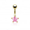 Piercing nombril plaqué or motif étoile doré cristal couleur Rose