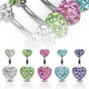 Piercing nombril barre acier chirurgical double coeur strass de couleur au choix pas cher