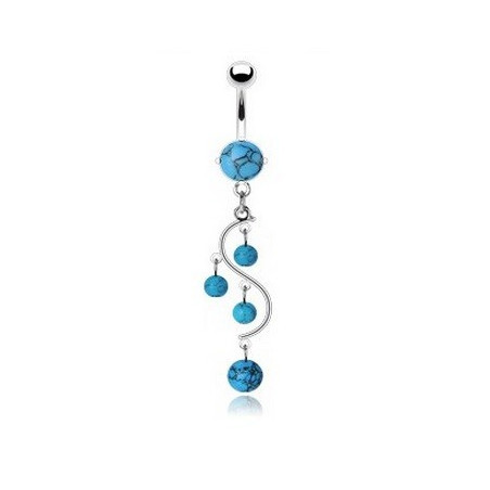 Piercing nombril en acier chirurgical pas cher pendentif vigne pierre semi-précieuse turquoise