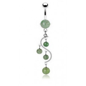 Piercing nombril en acier chirurgical pendentif vigne pierre semi-précieuse jade