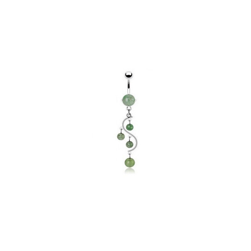 Piercing nombril en acier chirurgical pendentif vigne pierre semi-précieuse jade