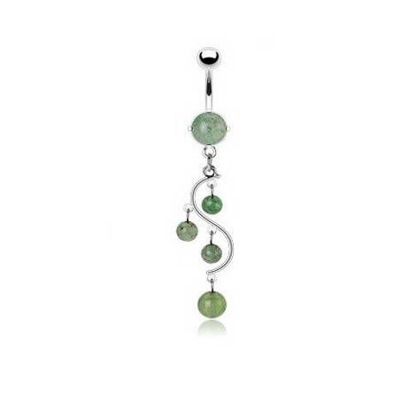 Piercing nombril en acier chirurgical pendentif vigne pierre semi-précieuse jade