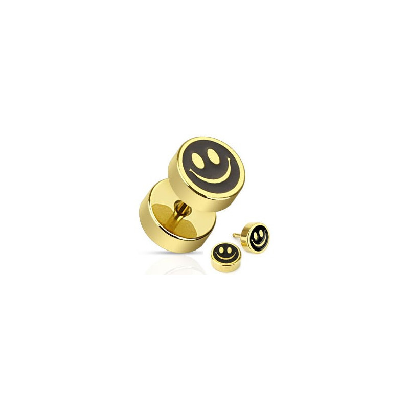 Piercing oreille faux plug Smiley doré imitation écarteur en acier chirurgical