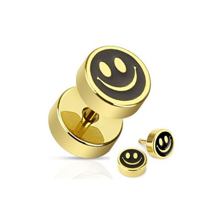 Piercing oreille faux plug Smiley doré imitation écarteur en acier chirurgical