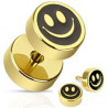 Piercing oreille faux plug Smiley doré imitation écarteur en acier chirurgical