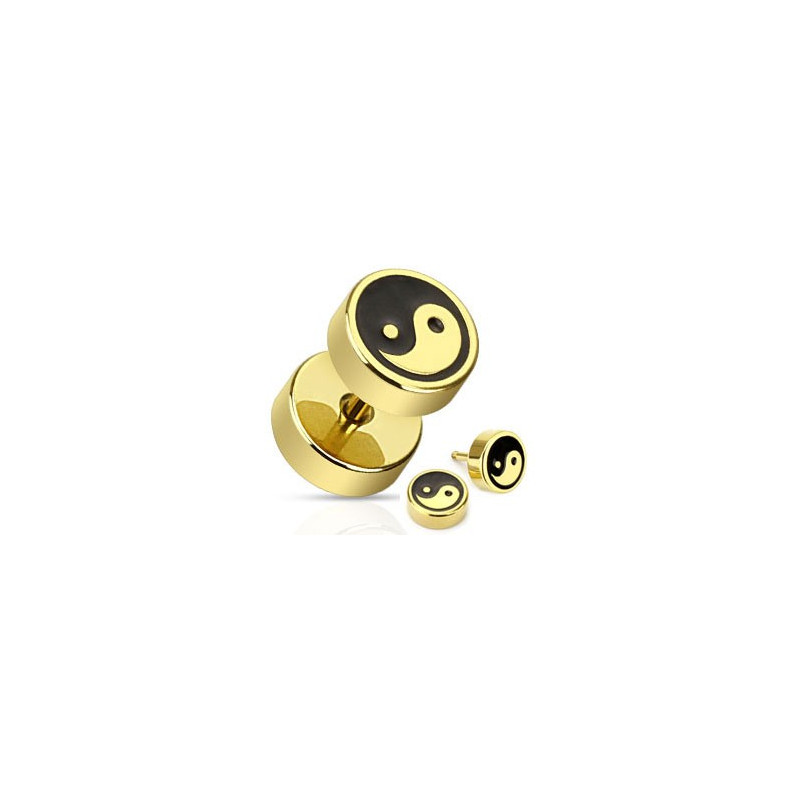 Faux piercing plug doré yin yang faux écarteur