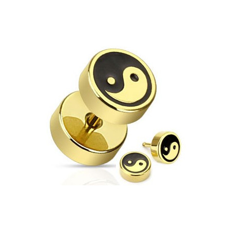 Faux piercing plug doré yin yang faux écarteur