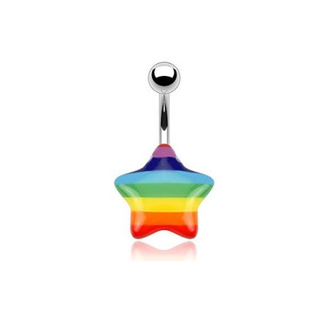 Piercing nombril tige acier chirurgical motif étoile couleur Gaypride