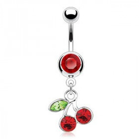 Piercing nombril pendentif acier chirurgical motin cerise articulé zirconium rouge