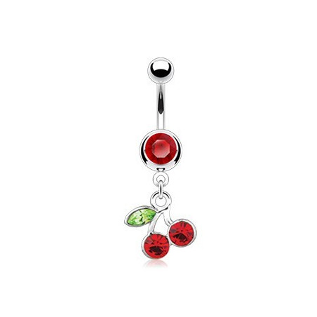 Piercing nombril pendentif acier chirurgical motin cerise articulé zirconium rouge