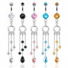 piercing nombril en acier chirurgical glamour long cristaux chaine pendent