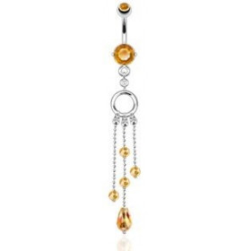 piercing nombril en acier chirurgical glamour long cristaux chaine pendent cristal topaze jaune