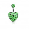Piercing nombril barre acier chirurgical motif coeur vert fluo motif imprimé étoile