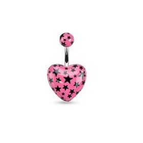 Piercing nombril barre acier chirurgical motif coeur couleur rose motif imprimé étoile