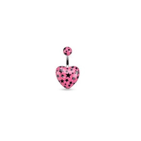 Piercing nombril barre acier chirurgical motif coeur couleur rose motif imprimé étoile