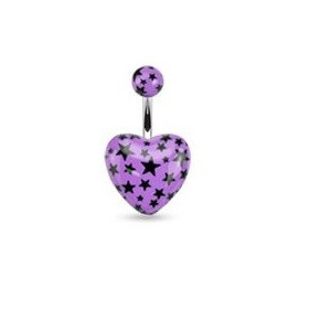 Piercing nombril barre acier chirurgical motif coeur couleur violet motif imprimé étoile