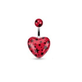 Piercing nombril barre acier chirurgical motif coeur couleur rouge motif imprimé étoile