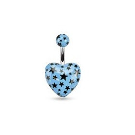 Piercing nombril barre acier chirurgical motif coeur couleur bleu motif imprimé étoile