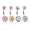 Piercing nombril berre en cier chirurgical motif bille en forme d'oeil de couleur