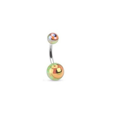 Piercing nombril berre en cier chirurgical motif bille en forme d oeil de couleur vert