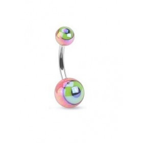 Piercing nombril berre en cier chirurgical motif bille en forme d oeil de couleur rose