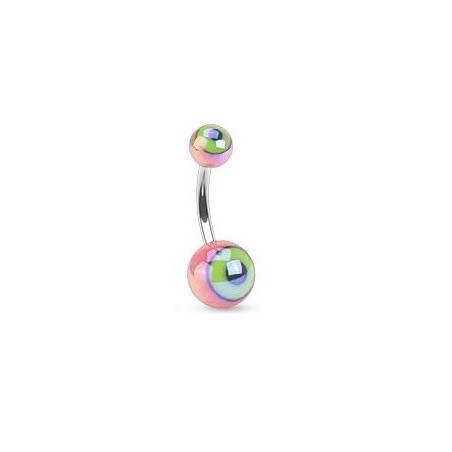 Piercing nombril berre en cier chirurgical motif bille en forme d oeil de couleur rose