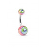 Piercing nombril berre en cier chirurgical motif bille en forme d oeil de couleur rose