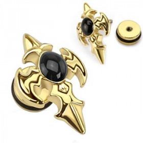 Piercing oreille faux plug doré Croix tribal imitation écarteur