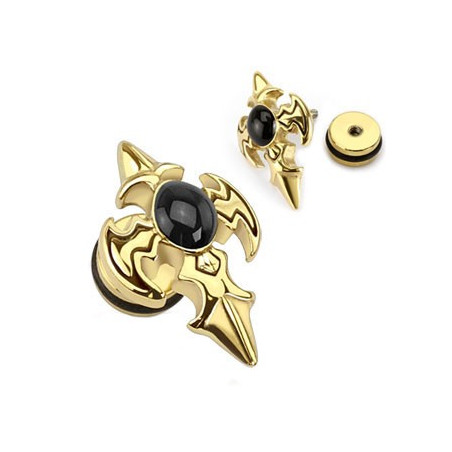 Piercing oreille faux plug doré Croix tribal imitation écarteur