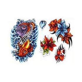 Tattoo autocollant Poissons et Fleur