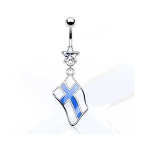 Piercing nombril acier chirurgical pendentif drapeau pay de la Finlande