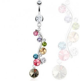 Piercing nombril pendentif longue cascade couleur en acier chirurgical