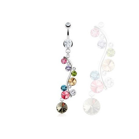 Piercing nombril pendentif longue cascade couleur en acier chirurgical