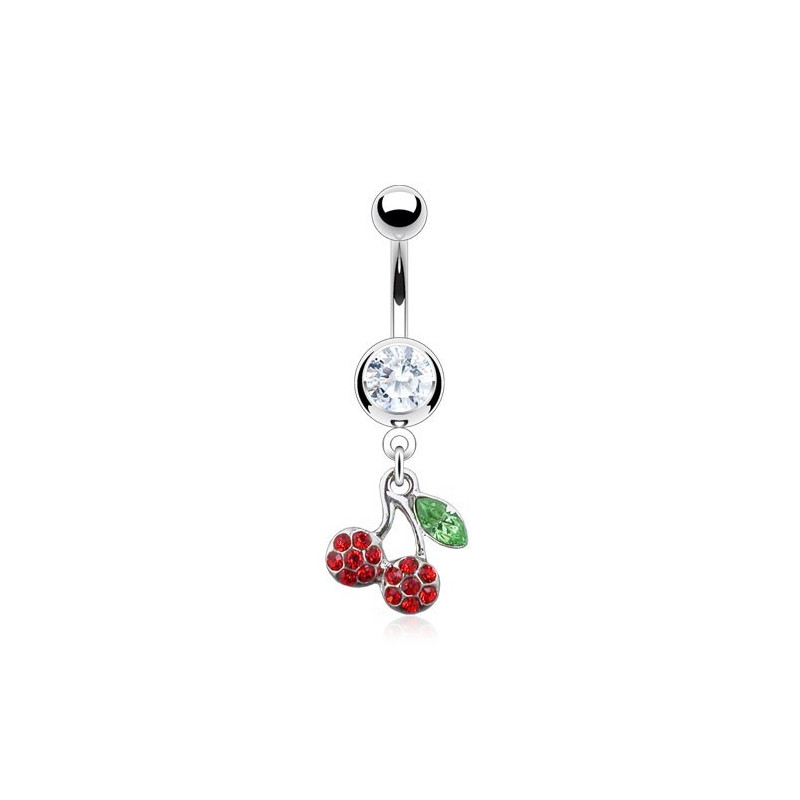 Piercing nombril acier chirurgical pendenti cerise rouge multi cristal