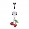 Piercing nombril acier chirurgical pendenti cerise rouge multi cristal