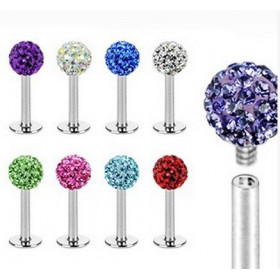 Piercing micro labret multi strass de couleur filetage interne pas cher