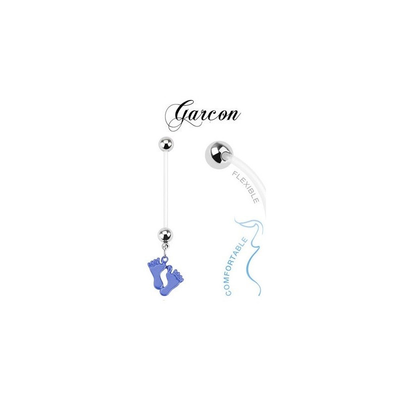 Piercing nombril de grossesse bioflex motif pied couleur bleu bébé garçon