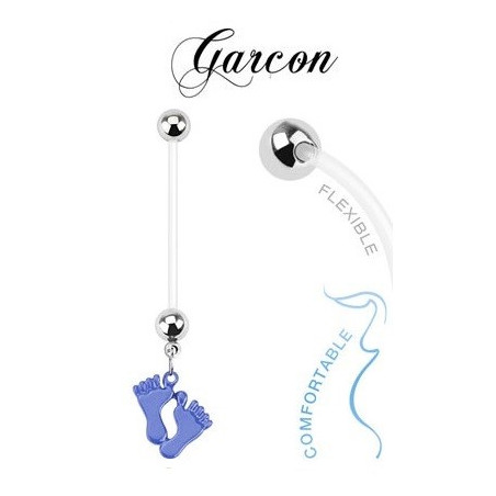 Piercing nombril de grossesse bioflex motif pied couleur bleu bébé garçon