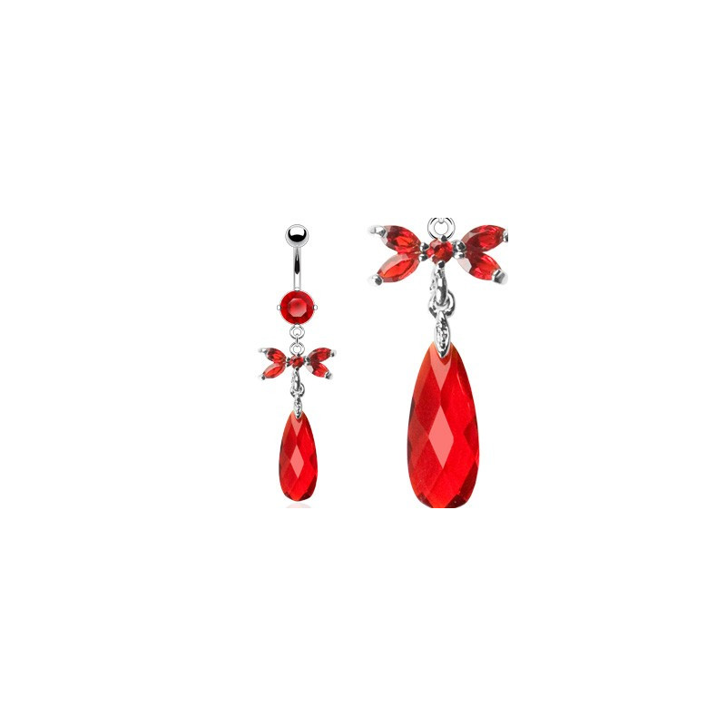 Piercing nombril Marquise Papillon pendentif rouge