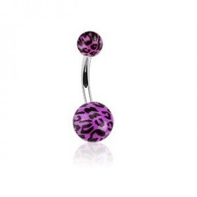 Piercing nombril bille violet Fluo motif léopard barre en acier chirurgical