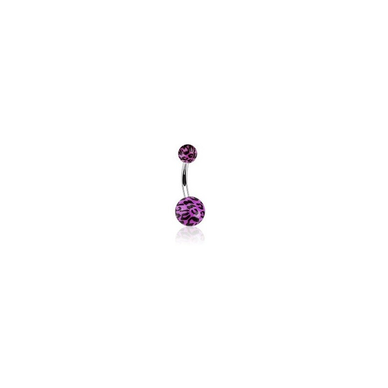 Piercing nombril bille violet Fluo motif léopard barre en acier chirurgical