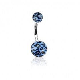 Piercing nombril bille bleu Fluo motif léopard barre en acier chirurgical