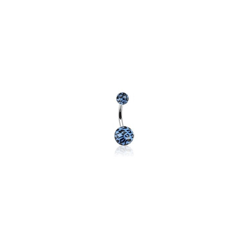 Piercing nombril bille bleu Fluo motif léopard barre en acier chirurgical