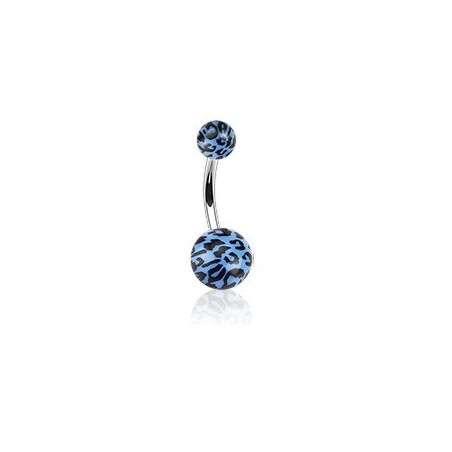 Piercing nombril bille bleu Fluo motif léopard barre en acier chirurgical
