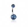 Piercing nombril bille bleu Fluo motif léopard barre en acier chirurgical