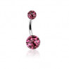 Piercing nombril bille rose Fluo motif léopard barre en acier chirurgical